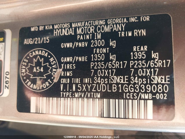 5XYZUDLB1GG339080 Hyundai gdi theta ii