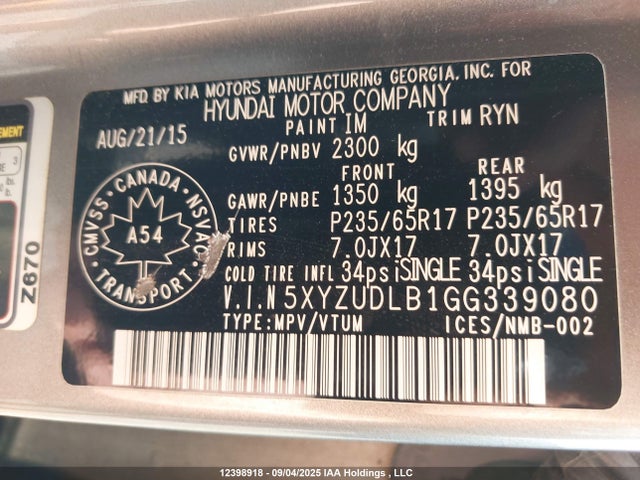 5XYZUDLB1GG339080 Hyundai gdi theta ii