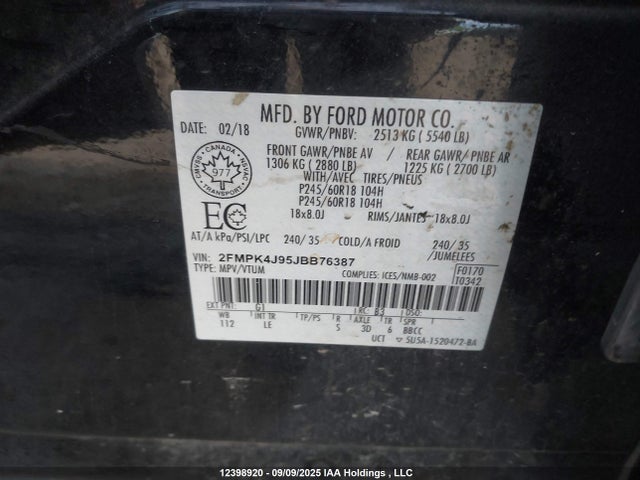 Ford EDGE SEL 2018 2FMPK4J95JBB76387 Image 9