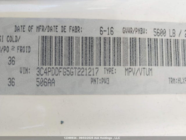 3C4PDDFG5GT221217 Dodge Journey