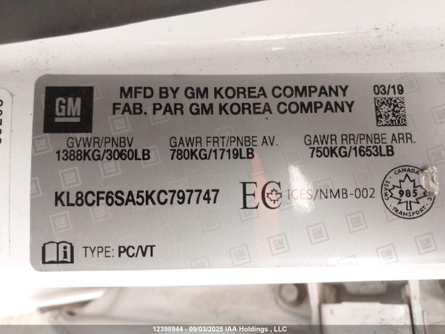 KL8CF6SA5KC797747 Chevrolet Spark 2lt