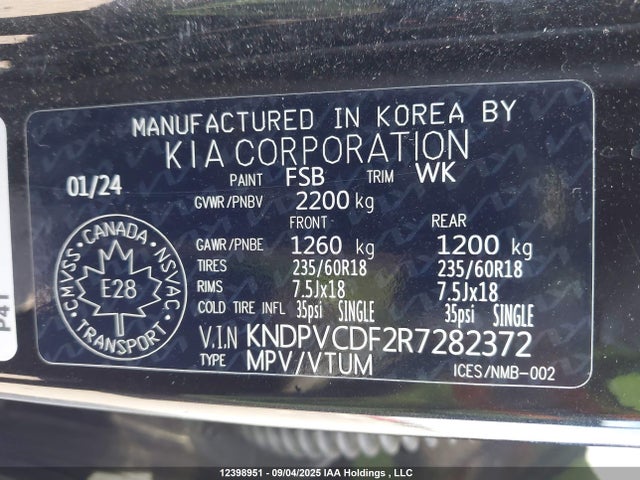 KNDPVCDF2R7282372 KIA gdi theta iii