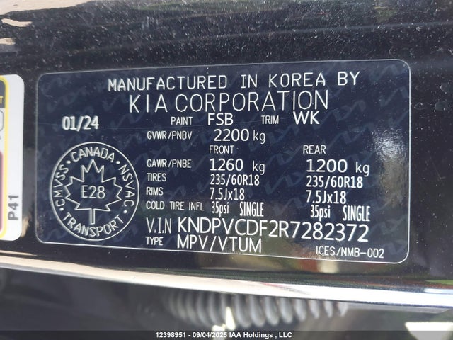 KNDPVCDF2R7282372 KIA gdi theta iii