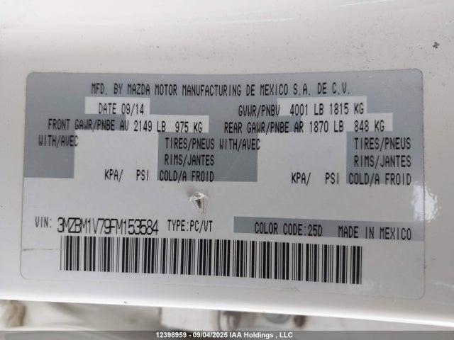 3MZBM1V79FM153584 Mazda pe