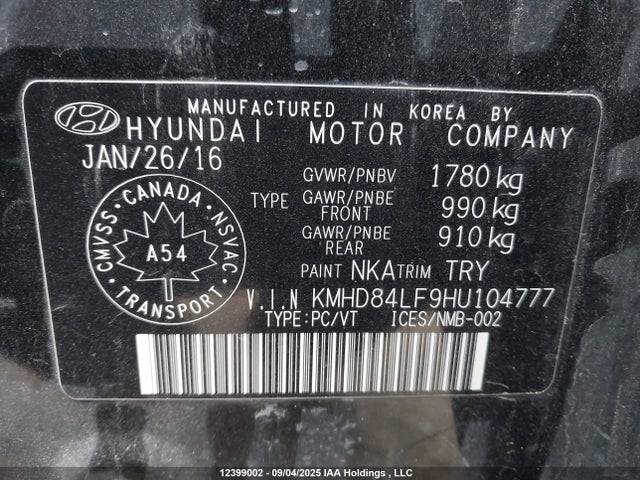 KMHD84LF9HU104777 Hyundai 2017