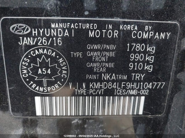 KMHD84LF9HU104777 Hyundai 2017