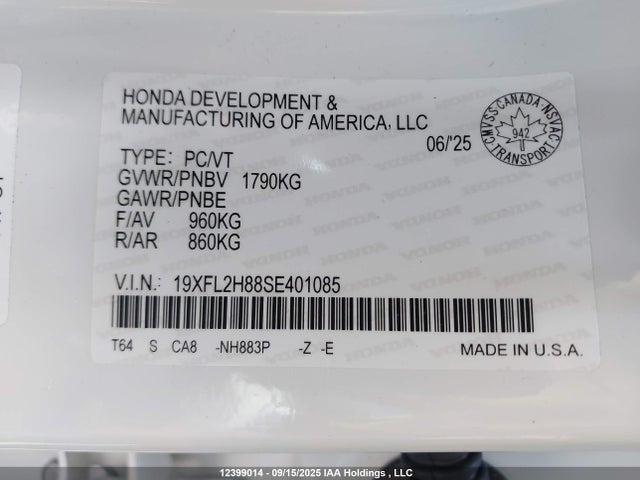 Honda k20c9 2025 19XFL2H88SE401085 Image 9