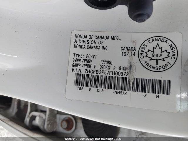 Honda r18z1 2015 2HGFB2F57FH003728 Image 9
