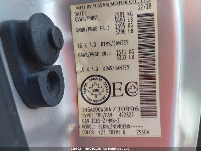 1N6AD0CW3KN730996 Nissan Frontier