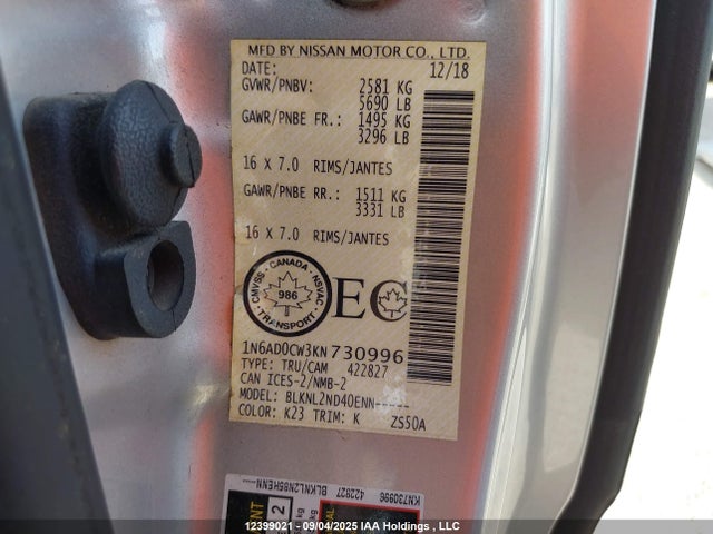 1N6AD0CW3KN730996 Nissan Frontier