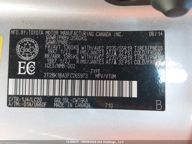 2T2BK1BA3FC265973 Lexus 2gr-fe
