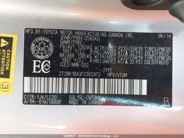 2T2BK1BA3FC265973 Lexus 2gr-fe
