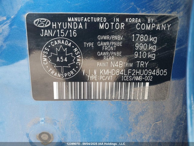 Hyundai 2017 2017 KMHD84LF2HU094805 Image 9