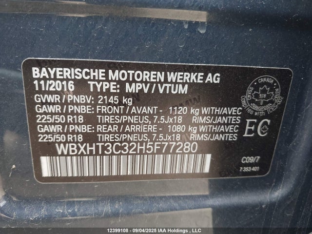 WBXHT3C32H5F77280 BMW 2017