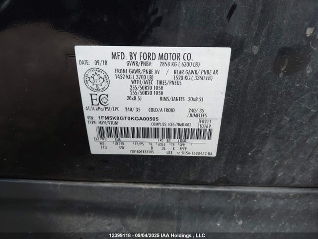 1FM5K8GT0KGA00505 Ford 3.5l gtdi