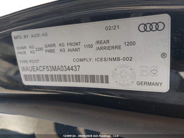 Audi 45 tfsi (2.0t) 2021 WAUEACF53MA034437 Image 9