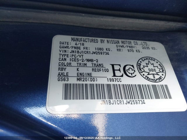 JN1BJ1CR1JW259734 Nissan ROGUE SPORT