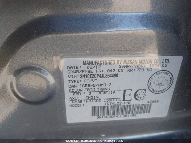 3N1CE2CP4JL354498 Nissan VERSA NOTE
