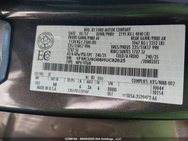 1FMCU9G98HUC82625 Ford Escape