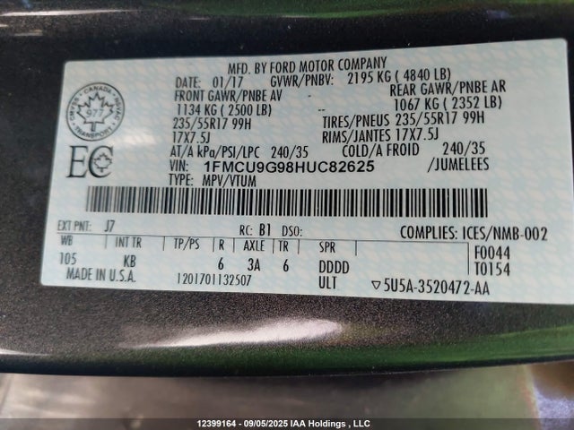 1FMCU9G98HUC82625 Ford Escape