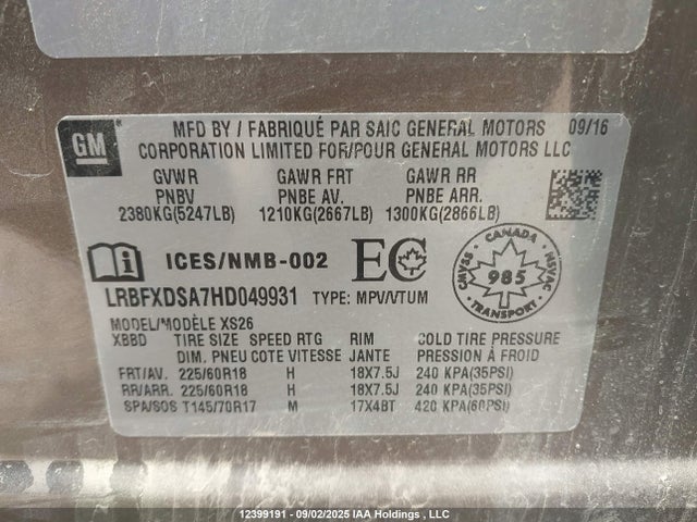 Buick lcv -sidi: spark ignited direct injection, vvt: variable valve timing, e85 max, e0-e100, alum, dcvcp 2017 LRBFXDSA7HD049931 Image 19