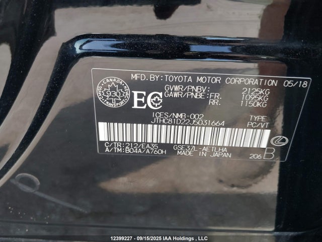 Lexus IS 2018 JTHC81D22J5031664 Image 9