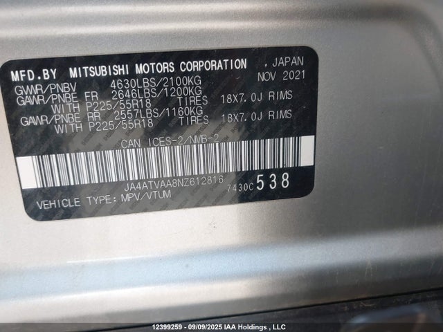 Mitsubishi tc/ic mivec 2022 JA4ATVAA8NZ612816 Image 19
