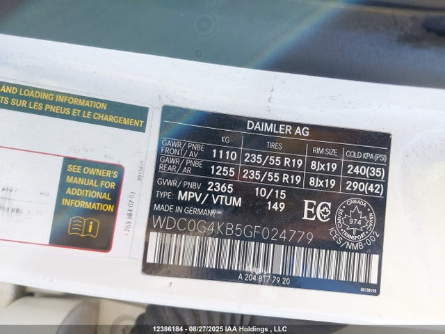 WDC0G4KB5GF024779 Mercedes-Benz m274