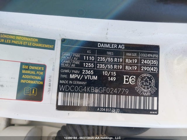 WDC0G4KB5GF024779 Mercedes-Benz m274