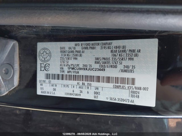 1FMCU9H9XJUC23449 Ford 2018