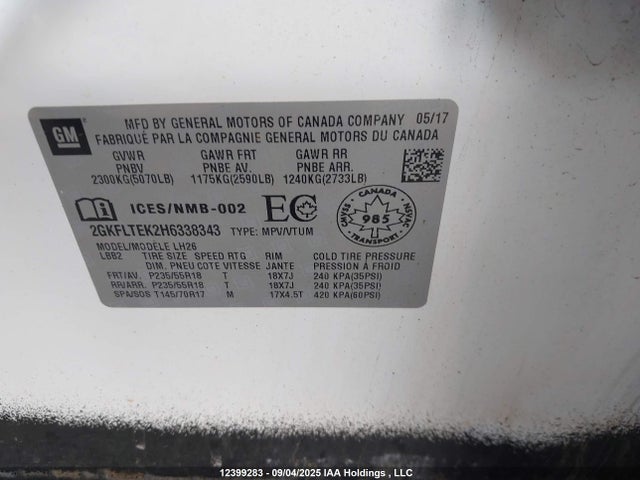 2GKFLTEK2H6338343 GMC Terrain Sle