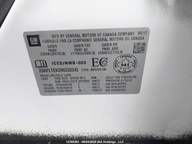 2GKFLTEK2H6338343 GMC Terrain Sle
