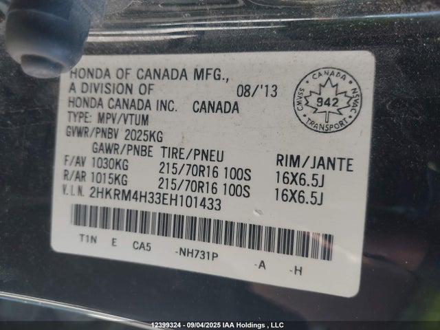 Honda k24z7 2014 2HKRM4H33EH101433 Image 9