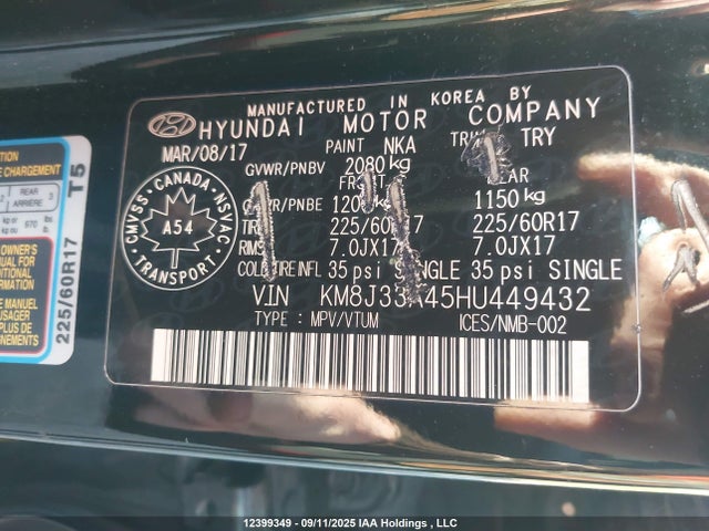 KM8J33A45HU449432 Hyundai gdi nu