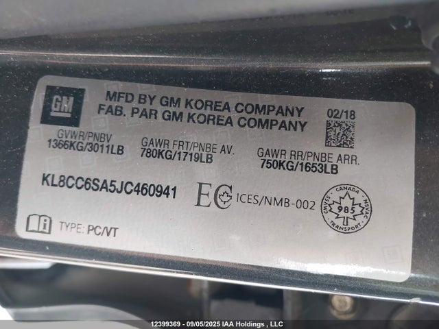 KL8CC6SA5JC460941 Chevrolet lv7 - mfi, variable valve timing, alum, gen 1 var 1