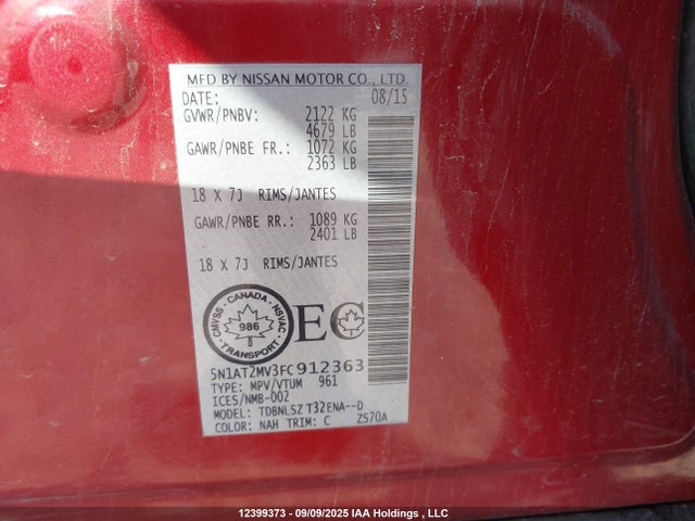 5N1AT2MV3FC912363 Nissan Rogue