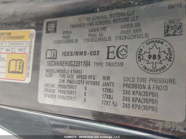 1GCNKNEH0GZ281704 Chevrolet lv3 - sidi, vvt, aluminum, e85 max