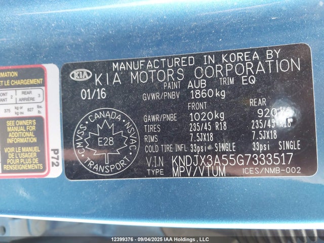 KNDJX3A55G7333517 KIA dohc gdi nu