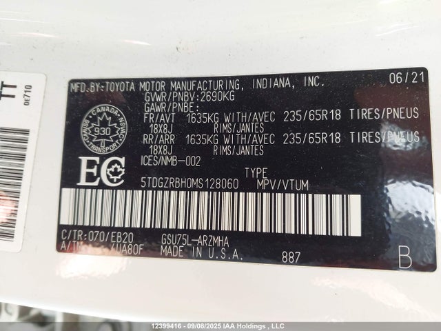 5TDGZRBH0MS128060 Toyota 2gr-fks