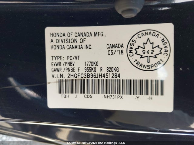 Honda l15b7 2018 2HGFC3B96JH451284 Image 9