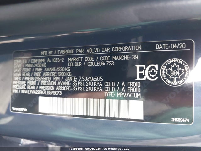 LYVA22RK7LB579073 Volvo b4204ts (hp)