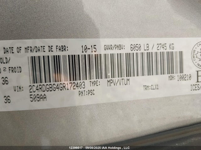 2C4RDGBG4GR172403 Dodge 2016