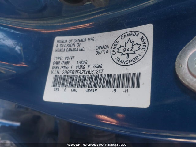 Honda r18z1 2014 2HGFB2F42EH031247 Image 9