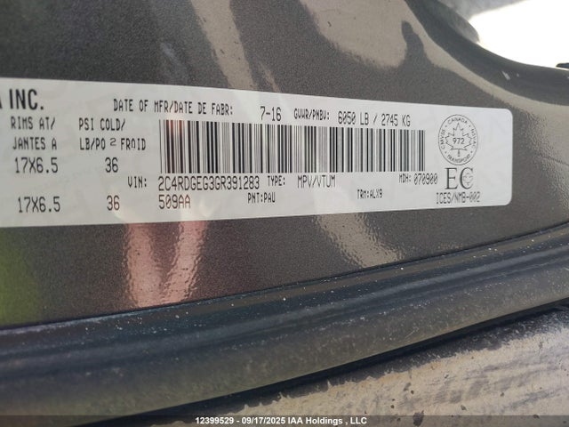 2C4RDGEG3GR391283 Dodge Grand Caravan