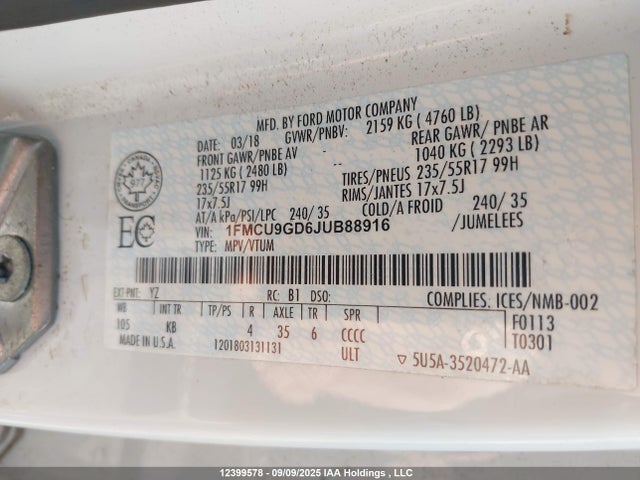 Ford Escape 2018 1FMCU9GD6JUB88916 Image 34