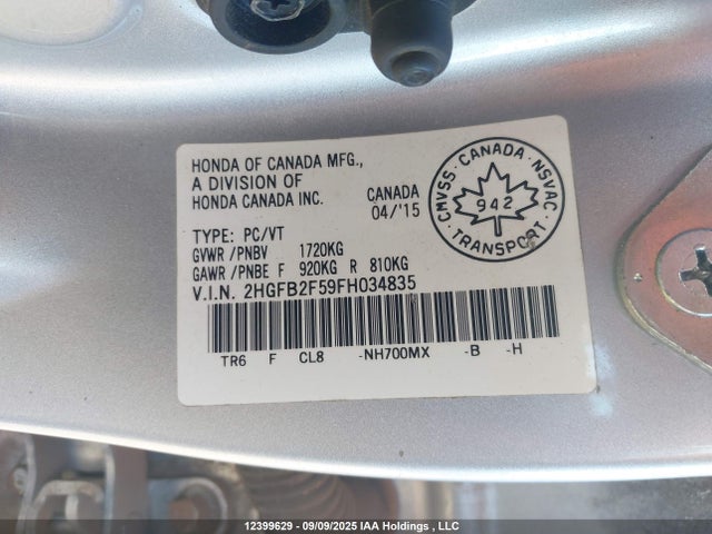 Honda r18z1 2015 2HGFB2F59FH034835 Image 9