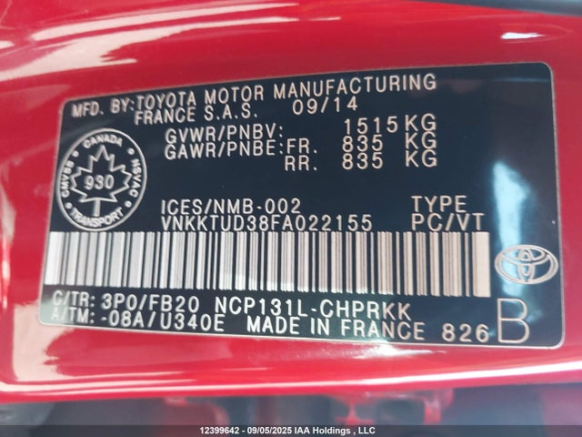 Toyota 1nz-fe 2015 VNKKTUD38FA022155 Image 19