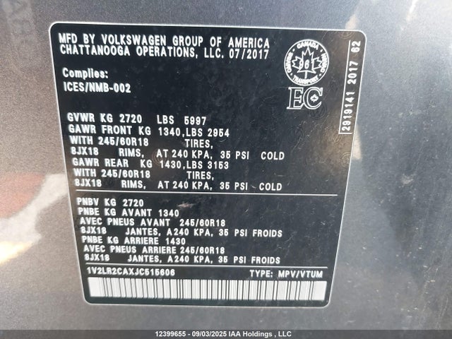 2018 Volkswagen Atlas მანქანა იყიდება აუქციონზე, vin: 1V2LR2CAXJC515606, აუქციონის ნომერი: 12399655