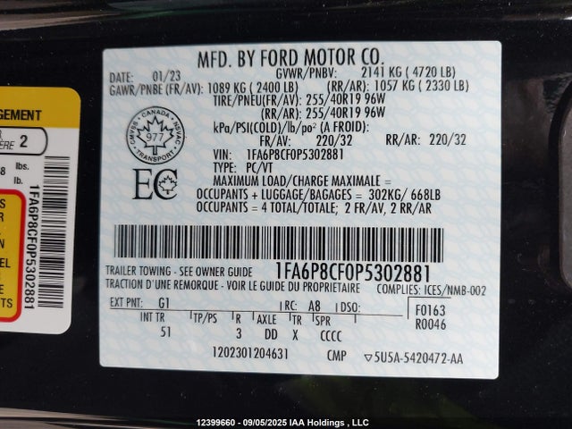 Ford tivct 2023 1FA6P8CF0P5302881 Image 9