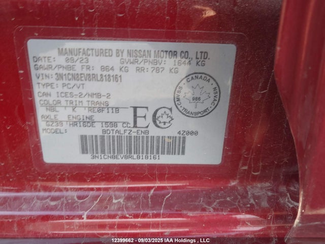 3N1CN8EV8RL818161 Nissan VERSA SV
